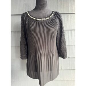 Alfani Women's Black Mid Length Laced‎ Sleeve Pleated Sheer Size 2 Blouse!